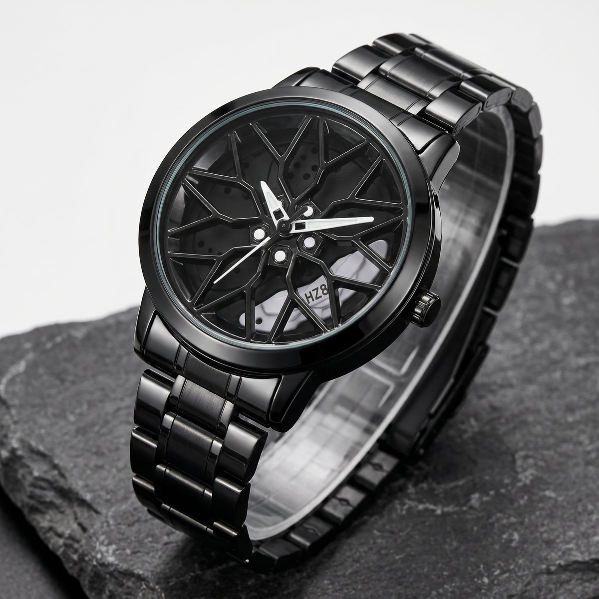 Spinning Car Wheel Watch – 3D Rim & Brake Caliper Men's Motorsport Watch