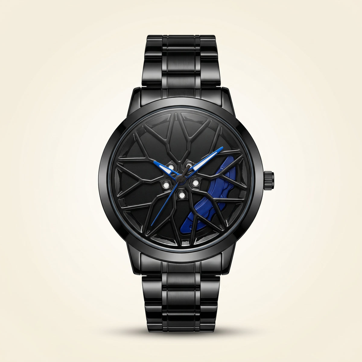 Spinning Car Wheel Watch – Blue Accent | Gyro Rim & Brake Caliper Men's Watch