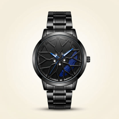 Spinning Car Wheel Watch – Blue Accent | Gyro Rim & Brake Caliper Men's Watch