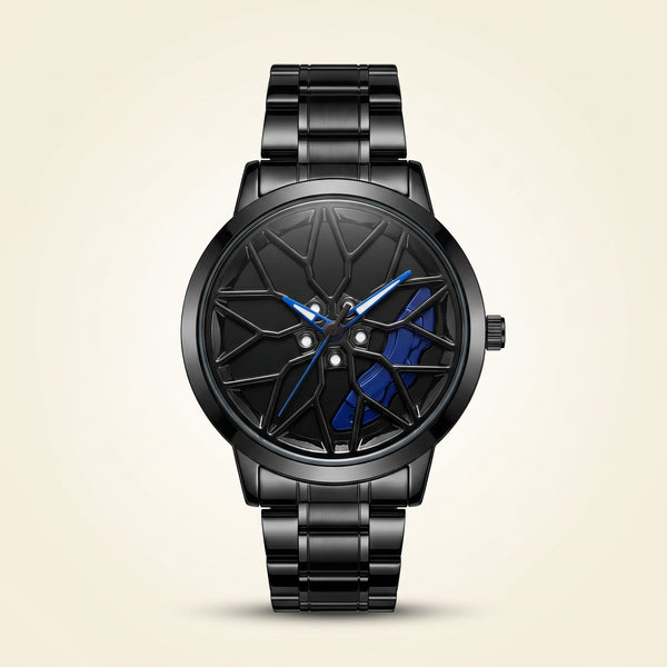 Spinning Car Wheel Watch – Blue Accent | Gyro Rim & Brake Caliper Men's Watch