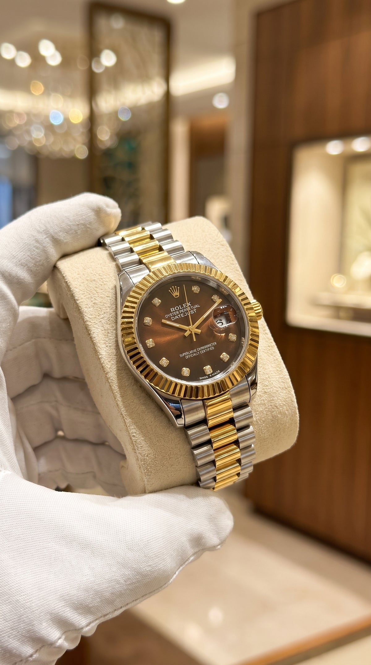 Datejust  two-tone gold and silver brown dial with diamond-style hour markers