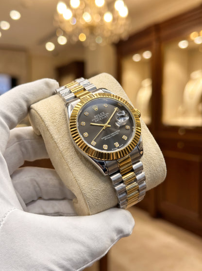 Datejust  two-tone gold and silver black dial with diamond-style hour markers