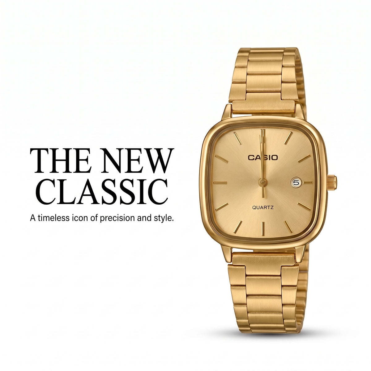 Most Trending Square Shape Men's Gold Watch | Retro Cushion Case Analog with Date Display