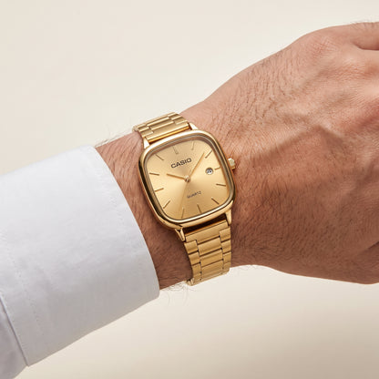 Most Trending Square Shape Men's Gold Watch | Retro Cushion Case Analog with Date Display