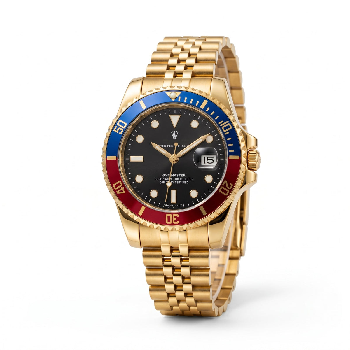Trizo Men's Gold Watch – Red & Blue Pepsi Bezel, Black Dial | Trizolifestyle