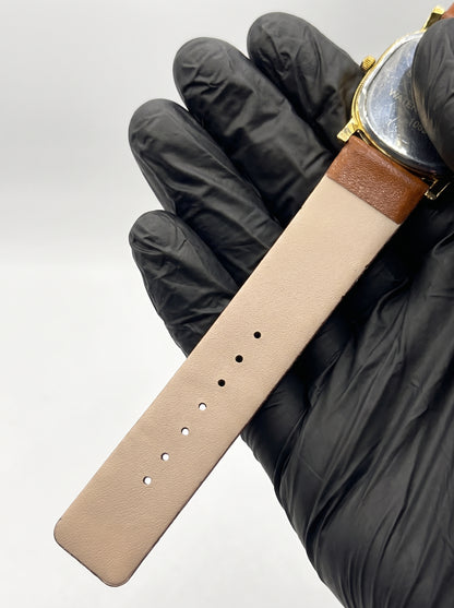 Classic Gold Cushion Watch – Burgundy Dial & Brown Leather Strap