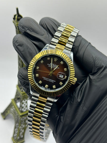 Datejust  two-tone gold and silver brown dial with diamond-style hour markers
