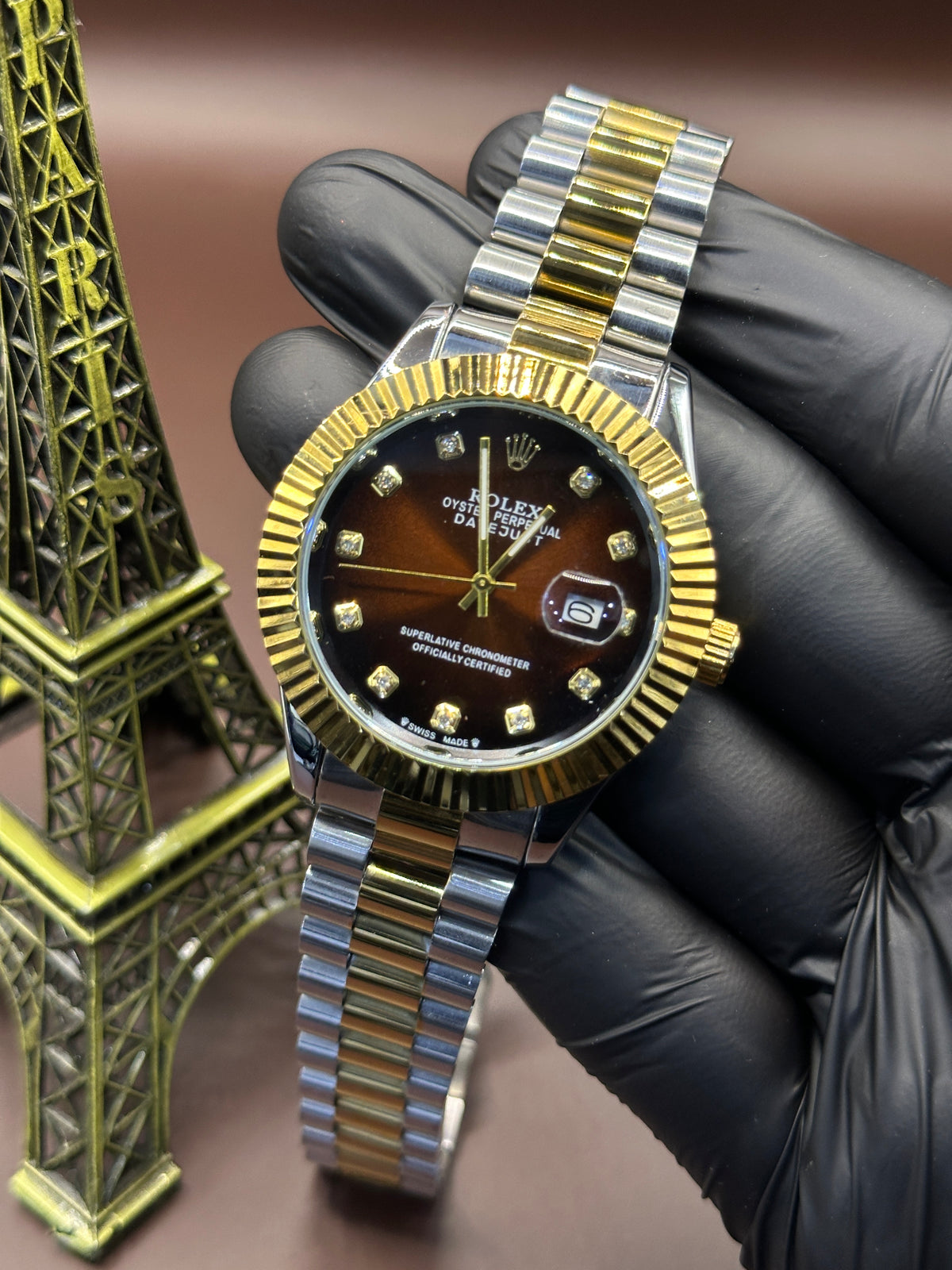 Datejust  two-tone gold and silver brown dial with diamond-style hour markers
