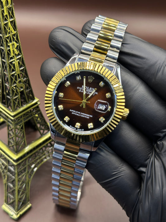 Datejust  two-tone gold and silver brown dial with diamond-style hour markers