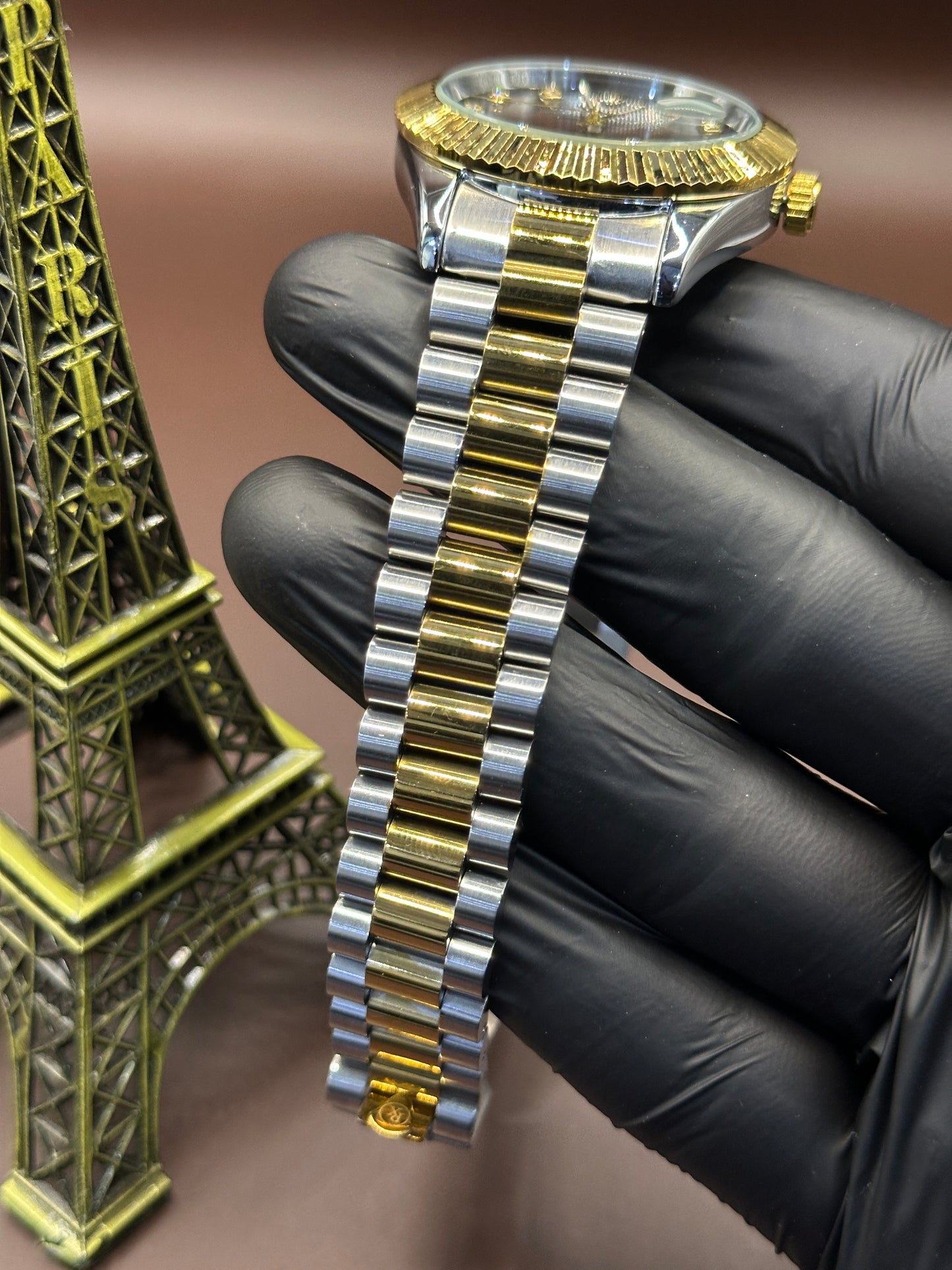 Datejust  two-tone gold and silver brown dial with diamond-style hour markers