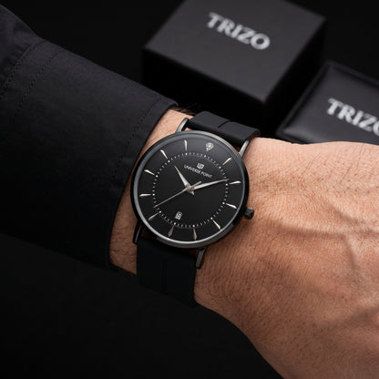 Trizo Universe Point Slim Black Watch – Minimalist Dial & Magnetic Silicone Strap