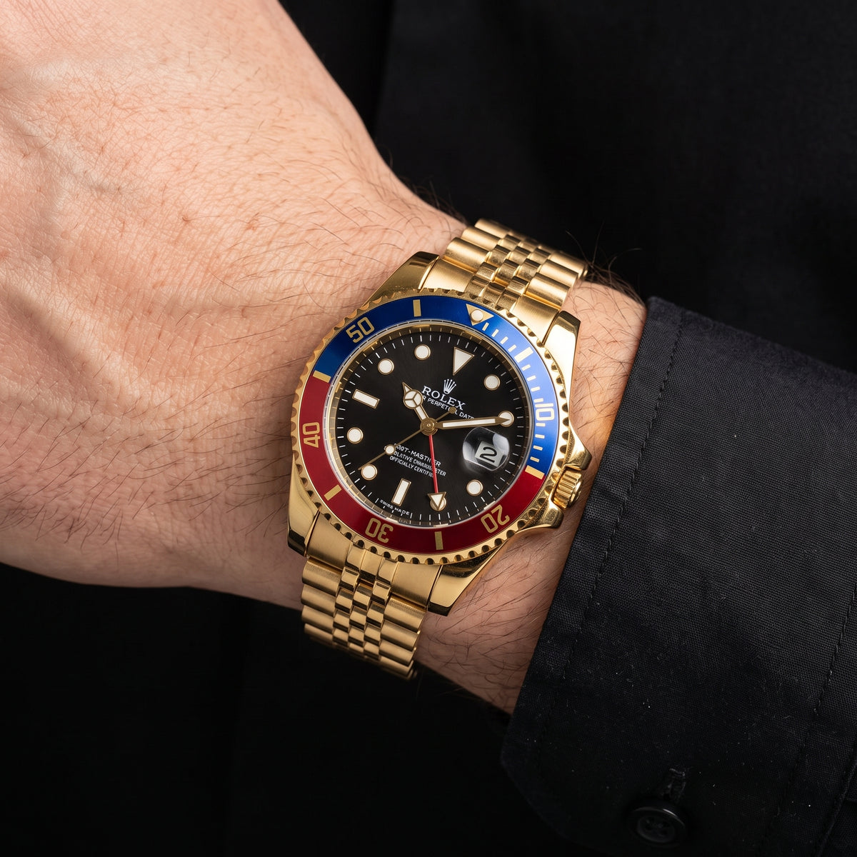 Trizo Men's Gold Watch – Red & Blue Pepsi Bezel, Black Dial | Trizolifestyle