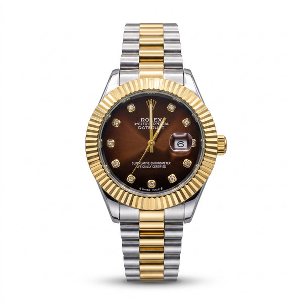 Datejust  two-tone gold and silver brown dial with diamond-style hour markers