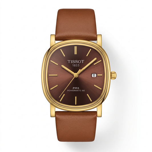 Classic Gold Cushion Watch – Burgundy Dial & Brown Leather Strap