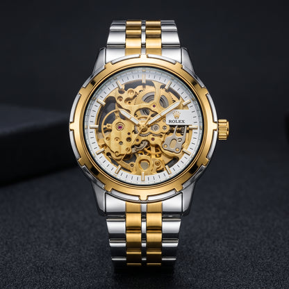 Trizo Premium Two-Tone Automatic Skeleton Watch – Smooth Bezel & Sweeping Movement