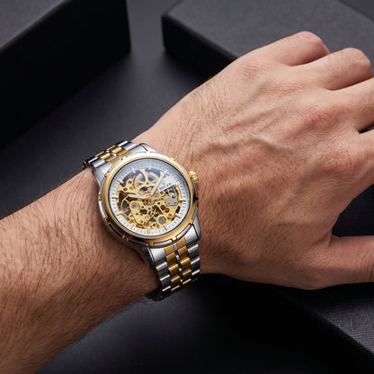 Trizo Premium Two-Tone Automatic Skeleton Watch – Smooth Bezel & Sweeping Movement