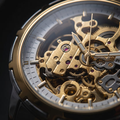 Trizo Premium Two-Tone Automatic Skeleton Watch – Smooth Bezel & Sweeping Movement