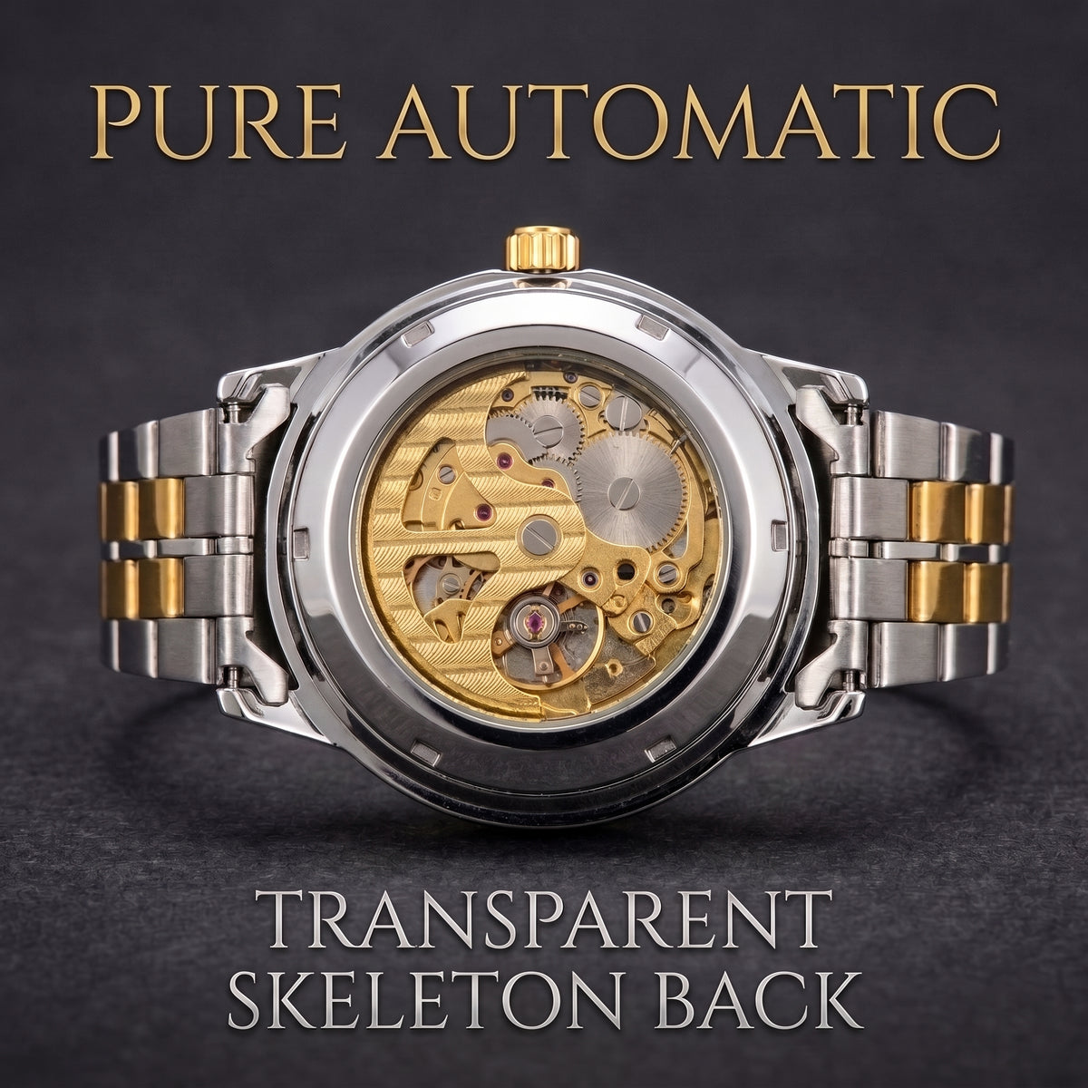 Trizo Premium Two-Tone Automatic Skeleton Watch – Smooth Bezel & Sweeping Movement