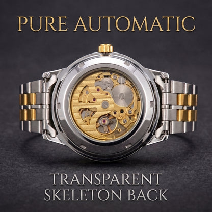 Trizo Premium Two-Tone Automatic Skeleton Watch – Smooth Bezel & Sweeping Movement