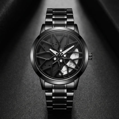Spinning Car Wheel Watch – 3D Rim & Brake Caliper Men's Motorsport Watch