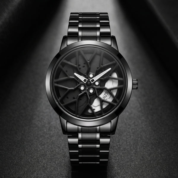 Spinning Car Wheel Watch – 3D Rim & Brake Caliper Men's Motorsport Watch