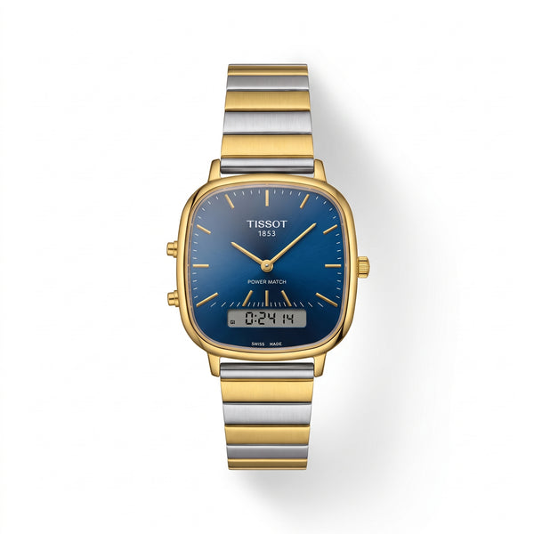 PRX Style Ana-Digi Men Watch Navy Blue Dial Digital Display Two-Tone Steel Bracelet Dual Time Luxury Inspired Watch