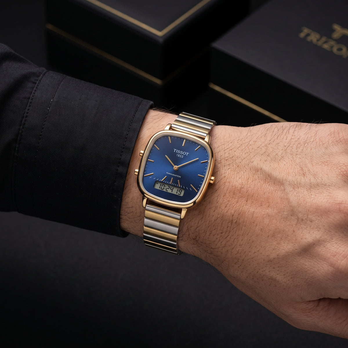 PRX Style Ana-Digi Men Watch Navy Blue Dial Digital Display Two-Tone Steel Bracelet Dual Time Luxury Inspired Watch