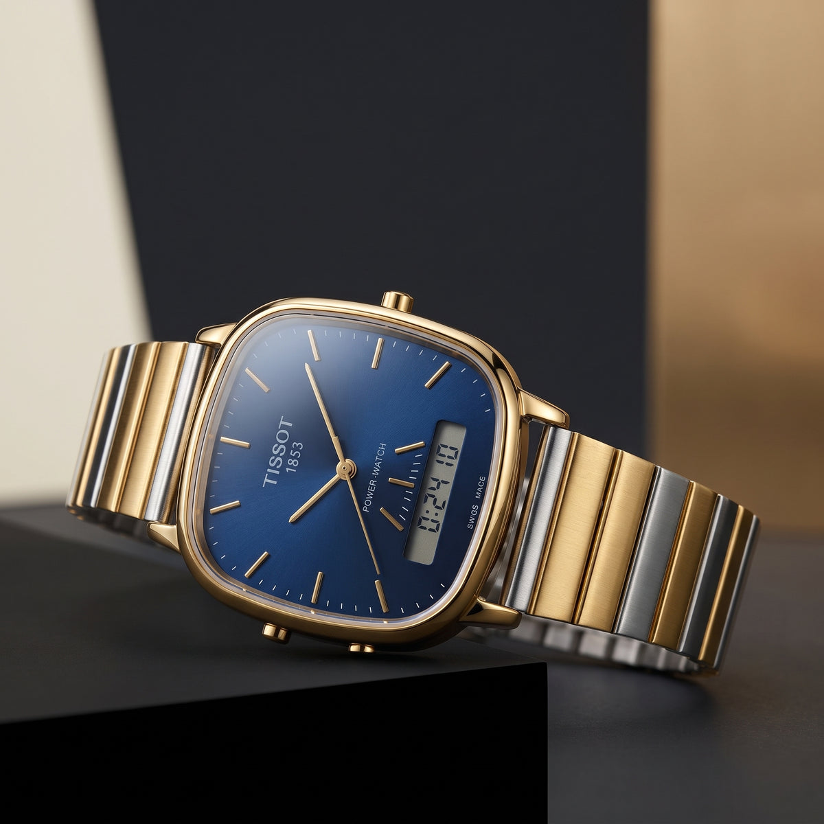 PRX Style Ana-Digi Men Watch Navy Blue Dial Digital Display Two-Tone Steel Bracelet Dual Time Luxury Inspired Watch