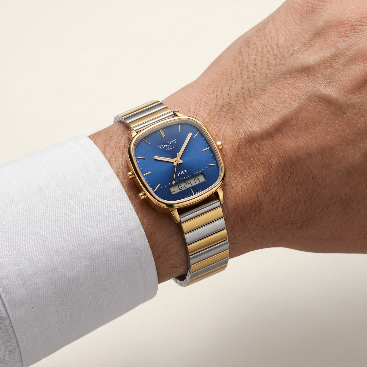 PRX Style Ana-Digi Men Watch Navy Blue Dial Digital Display Two-Tone Steel Bracelet Dual Time Luxury Inspired Watch
