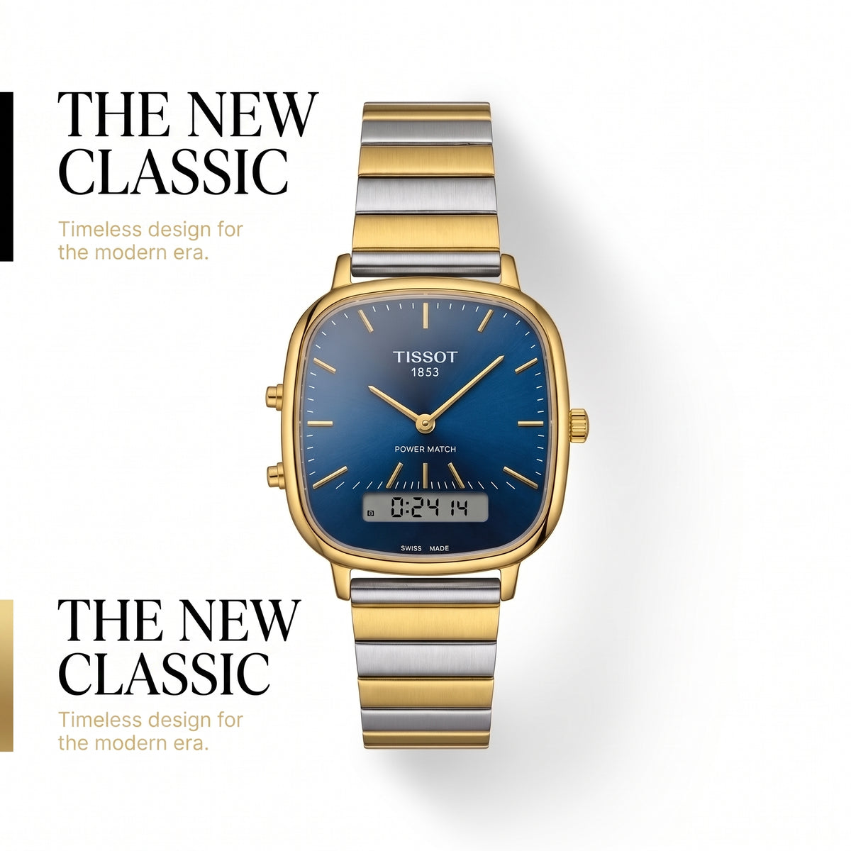 PRX Style Ana-Digi Men Watch Navy Blue Dial Digital Display Two-Tone Steel Bracelet Dual Time Luxury Inspired Watch