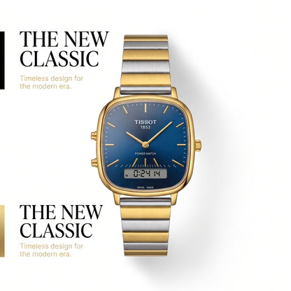 PRX Style Ana-Digi Men Watch Navy Blue Dial Digital Display Two-Tone Steel Bracelet Dual Time Luxury Inspired Watch