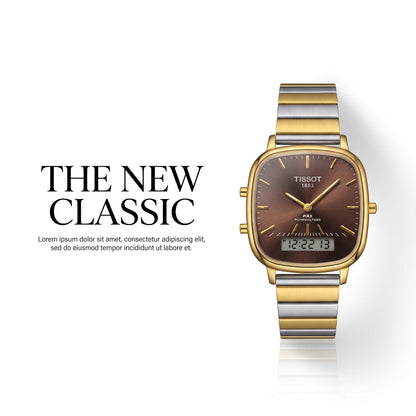 PRX Style Ana-Digi Men Watch Sunburst Brown Dial Digital Display Two-Tone Steel Bracelet Dual Time Luxury Inspired Watch