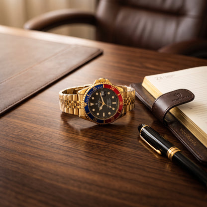 Trizo Men's Gold Watch – Red & Blue Pepsi Bezel, Black Dial | Trizolifestyle