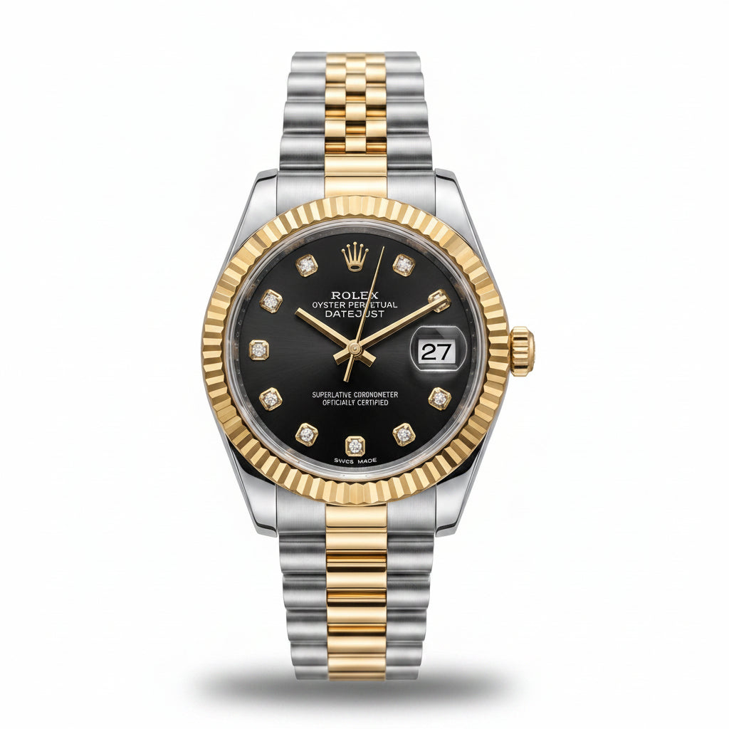 Datejust  two-tone gold and silver black dial with diamond-style hour markers