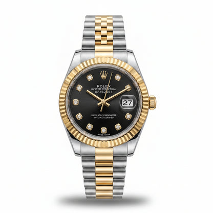 Datejust  two-tone gold and silver black dial with diamond-style hour markers