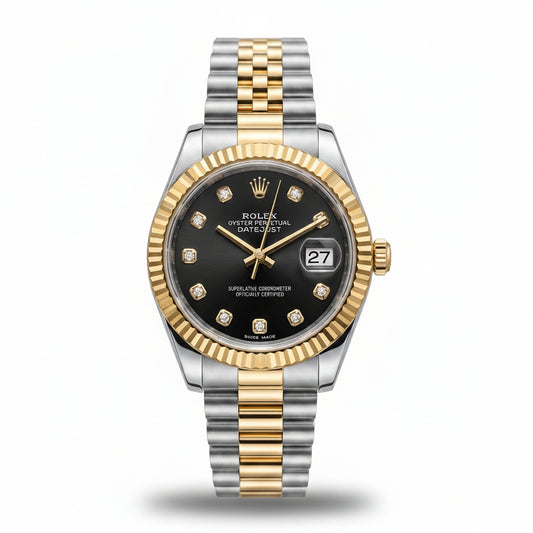 Datejust  two-tone gold and silver black dial with diamond-style hour markers