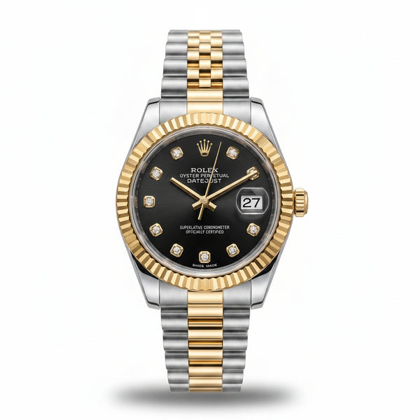 Datejust  two-tone gold and silver black dial with diamond-style hour markers