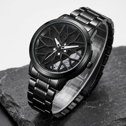 Spinning Car Wheel Watch – 3D Rim & Brake Caliper Men's Motorsport Watch