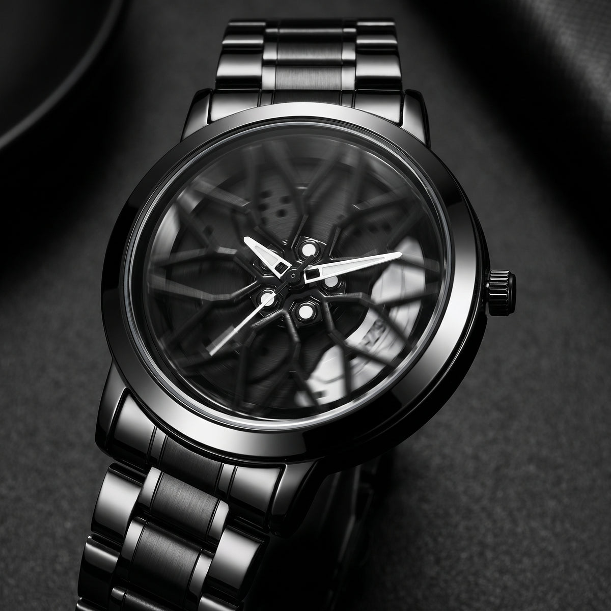 Spinning Car Wheel Watch – 3D Rim & Brake Caliper Men's Motorsport Watch