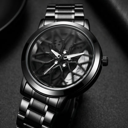 Spinning Car Wheel Watch – 3D Rim & Brake Caliper Men's Motorsport Watch