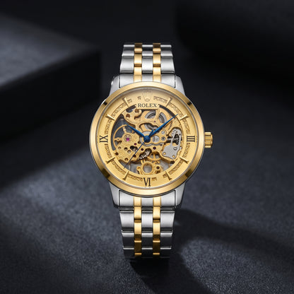 Trizo Premium Two-Tone Skeleton Automatic Watch – Sweeping Hand Movement