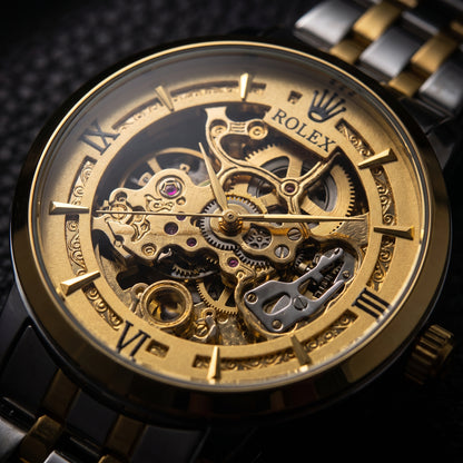 Trizo Premium Two-Tone Skeleton Automatic Watch – Sweeping Hand Movement